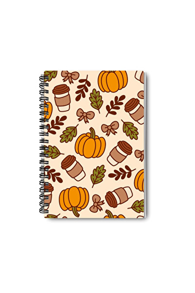 qoeuyl boutique Autumn Book Coffee and Flower Themed Design Wirebound A5 Grid 4-Piece Souvenir, School Notebook Set