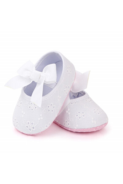 BebeNou Pantofi albi pentru bebeluși cu flori brodate 12M (mărimea 20)