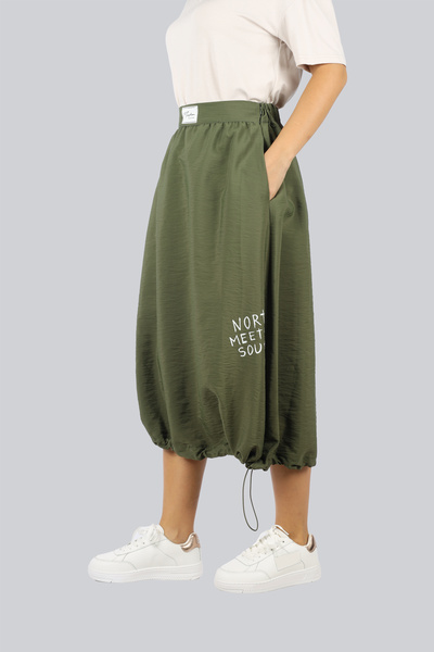 Ysatis Fusta de damă cu talie înaltă și elastică, confortabilă, cu vârf elastic, fustă kaki 2525.3000111-KHAKİ