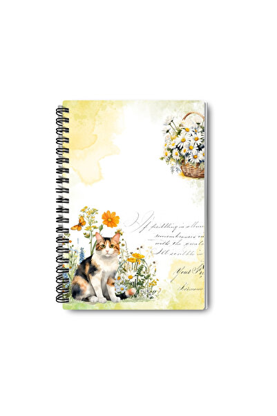 qoeuyl boutique Daisy and Wildflowers Design Wire Spiral A5 Lined 4-Piece Souvenir, Memory, School Notebook Set