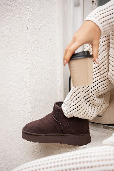 diclepolat Γυναικείες μπότες Mini Tan Suede με επένδυση από γούνα και χοντρή σόλα Soul