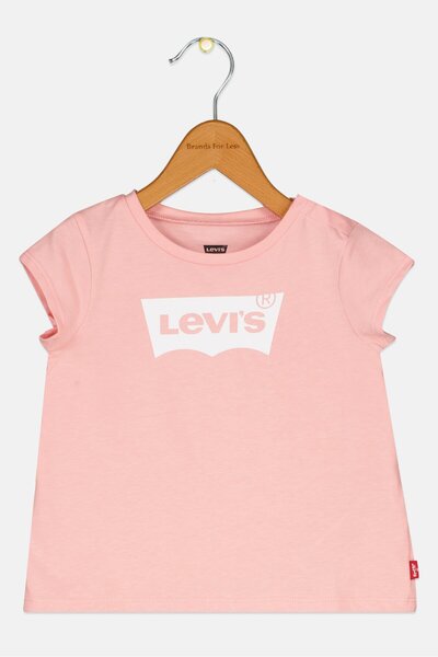 Levi's Toddles Girl Crew Neck Short Sleeve Brand Logo Top, Pink