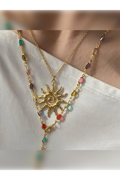 PURE BERRY Y KOLYE GÜNEŞ 2 Lİ SET GOLD RENK