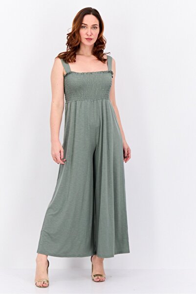 Roxy Women Shirred Sleeveless Jumpsuit, Sage