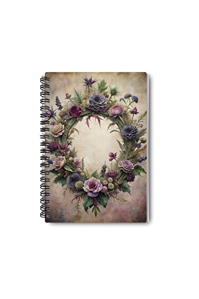 qoeuyl boutique Gothic Floral Themed Design Wire Spiral A5 Squared 4-Piece Souvenir, Memory, School Notebook Set
