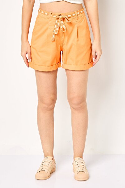 PROMOD Women Plain Belted Basic Shorts, Orange