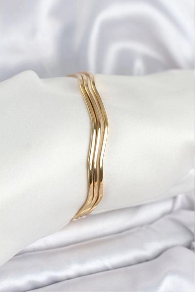 Epilons سوار نسائي من الفولاذ 316L بلون ذهبي 65 مم، موديل أجداء متعرج، طقم من...