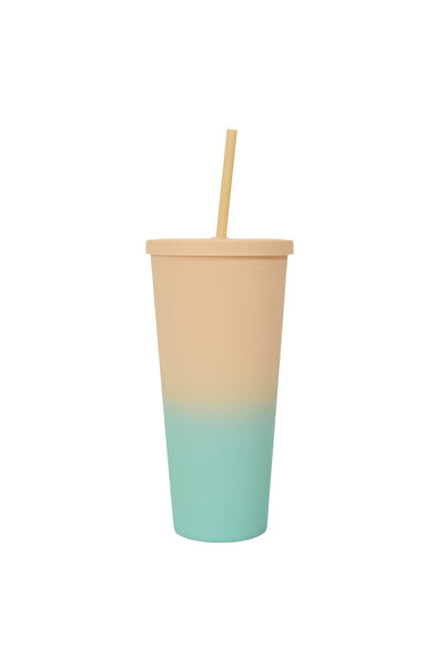 Other Cană Tie-Dye PP 700 ml galben-turcoaz cu paie