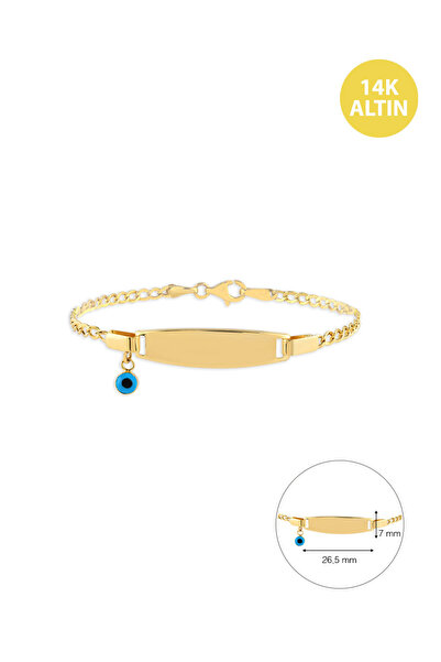 KURSHUNI Nazarlı Çocuk Künyesi, 14 Ayar Altın Bileklik