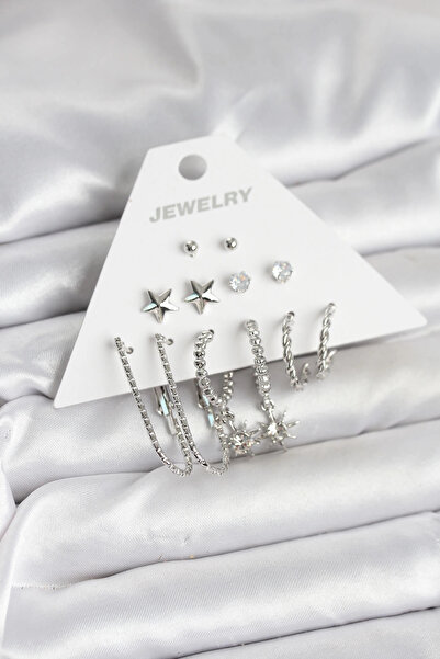 Belle Fusion مجموعة أقراط من النحاس الفضي من BFS مكونة من 6 قطع