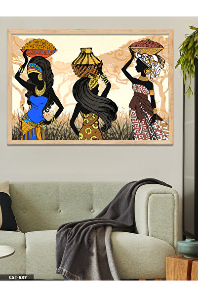 CeSht Afrikalı Kadınlar Tek Parça Ahşap Çerçeveli Tablo