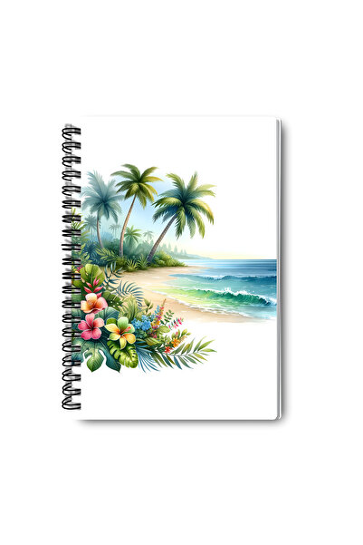 qoeuyl boutique مجموعة دفاتر ملاحظات مدرسية تذكارية من 4 قطع بتصميم ساحل استوائي، مقاس A5، مربعة الشكل