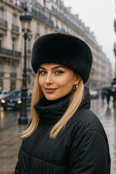 BALIENTE قبعة نسائية من الفرو الصناعي على الطراز الروسي باللون الأسود