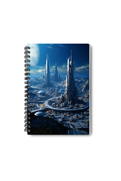 qoeuyl boutique مجموعة دفاتر ملاحظات بتصميم مستوحى من المدن المستقبلية، حلزونية الشكل، مقاس A5، بدون خطوط، تتكون من 4 قطع للذكرى والذكريات والمدرسة