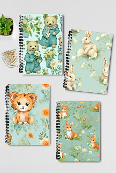 qoeuyl boutique مجموعة دفاتر ملاحظات A5 بتصميم حيوانات لطيفة رقم 2، بدون خطوط، مكونة من 4 قطع للذكرى والذكريات والمدرسة