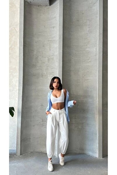 HepsitrentStore White Color Elastic Leg Shalwar Trousers