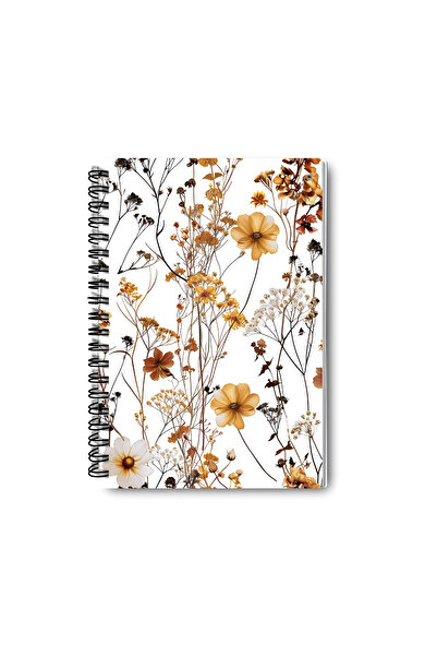 qoeuyl boutique Autumn Wildflowers Design Wire Spiral A5 Squared 4-Piece Souvenir, Memory, School Notebook Set