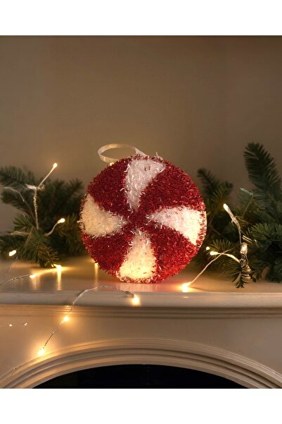 PARTİ SEPETİ Ornament Bomboană Rotundă Roșu Alb pentru Pomul de Crăciun 14 CM