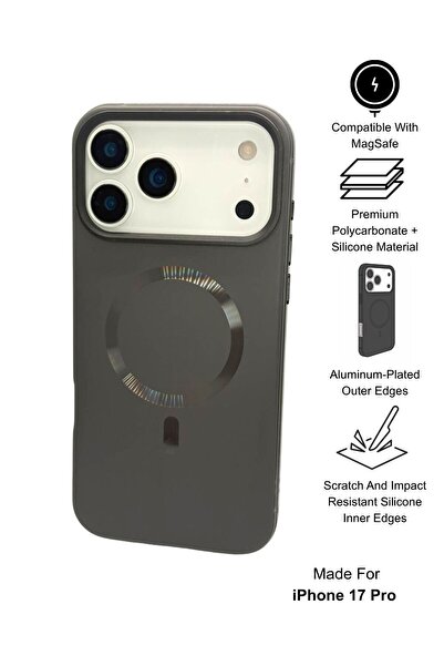 Paladyum Case iPhone 17 Pro Uyumlu Alüminyum Kaplamalı Siyah Royal Magsafe Kapak
