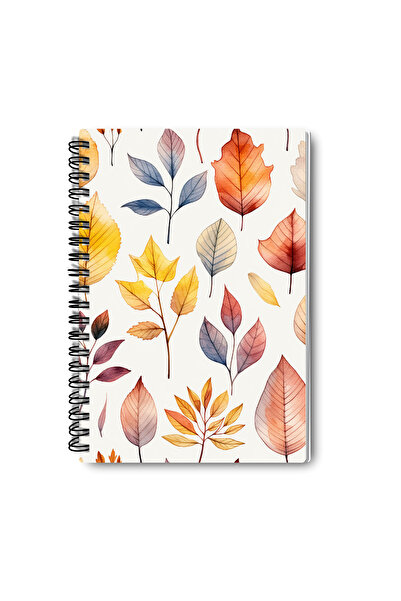 qoeuyl boutique أوراق الخريف رقم: 2 تصميم حلزوني سلكي A5 مسطر مجموعة من 4 دفاتر تذكارية، للذكريات، للمدرسة