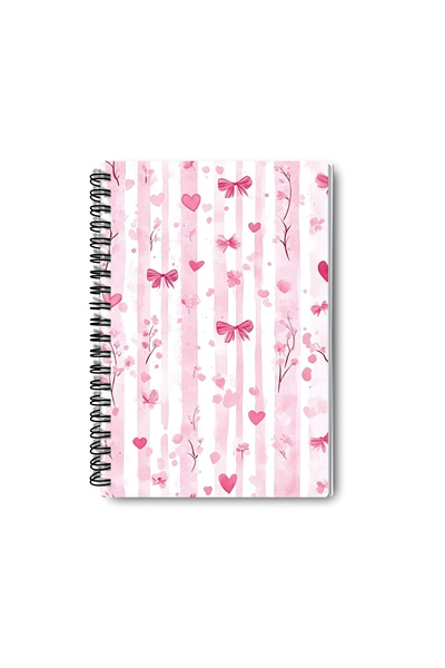 qoeuyl boutique Pink Bouquet and Floral Themed Design Wire Spiral A5 Unlined 4-Piece Souvenir, Memory, School Notebook Set