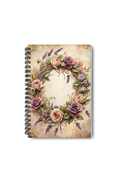 qoeuyl boutique Gothic Floral Themed Design Wire Spiral A5 Squared 4-Piece Souvenir, Memory, School Notebook Set