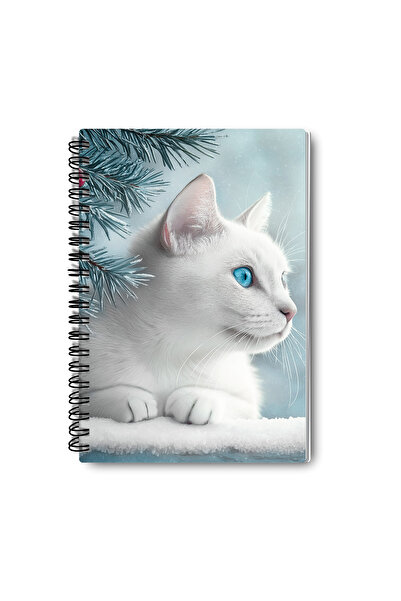 qoeuyl boutique مجموعة دفاتر ملاحظات مدرسية تذكارية من 4 قطع بتصميم شتوي على شكل قطة بيضاء، مقاس A5، مربعة الشكل، بسلك حلزوني