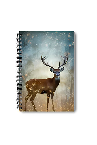 qoeuyl boutique Nature Themed Deer Design Wire Spiral A5 Lined 4-Piece Souvenir, Memory, School Notebook Set
