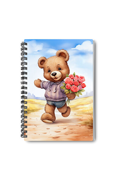 qoeuyl boutique Cute Bears Design Wire Spiral A5 Lined 4-Piece Souvenir, Memory, School Notebook Set