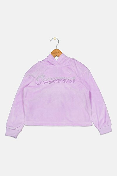 Converse Kids Girl Embroidered Logo Long Sleeve Hoodie, Pink