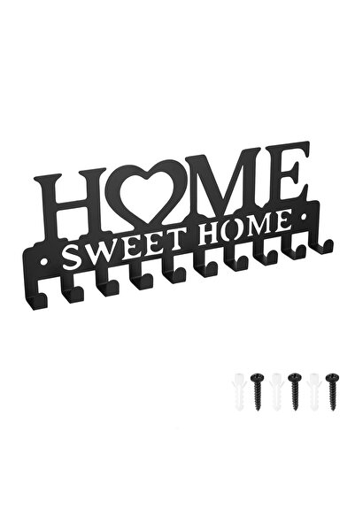 LUXER Key Holder with 10 Hooks, Home Sweet Home Model, Black, Dimensions 26x9.5x3 cm,