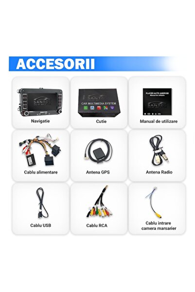 Santos Navigație VW - 7 inch, Android 13, CarPlay, 2GB RAM + 32GB ROM