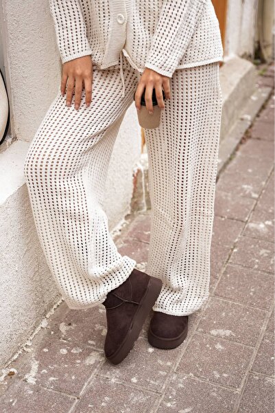 diclepolat Mini Taba Süet İçi Kürklü Kalın Taban Kadın Bot Soul