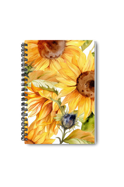 qoeuyl boutique مجموعة دفاتر ملاحظات مخططة بتصميم زهور الشمس ذات طابع طبيعي، مقاس A5، مكونة من 4 قطع، تُستخدم كتذكار أو دفتر مدرسي