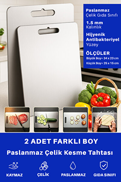 Just Art 2 Pieces Stainless Steel Kitchen Cutting Board Meat Vegetable Choppi...