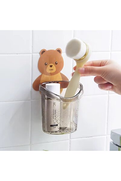MİMOZA PARK Ayı Figürlü Yapışkanlı Diş Fırçalık Organizer Ve Askılık Ayıcık D...
