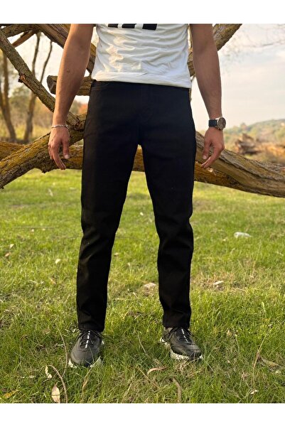 Patch & Loom بنطلون جينز رجالي أسود مرن بتصميم بوي فريند (مومن جينز)