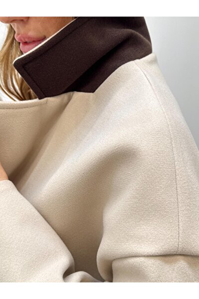 Maldia Shop Women's Tone Cream Buttoned Premium Cashmere Coat