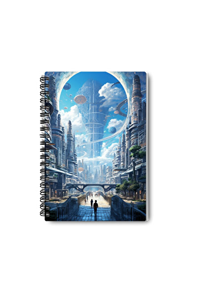 qoeuyl boutique مجموعة دفاتر ملاحظات بتصميم مستوحى من المدن المستقبلية، حلزونية الشكل، مقاس A5، بدون خطوط، تتكون من 4 قطع للذكرى والذكريات والمدرسة
