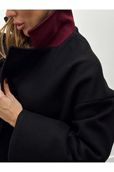 Maldia Shop Women's Tone Black Buttoned Premium Cashmere Coat