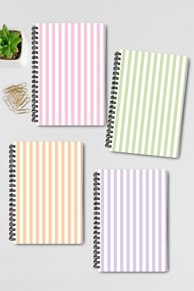 qoeuyl boutique Set de caiete cu spirală din sârmă, cu design tematic în culori pastel, A5, fără linii, 4 bucăți, pentru amintiri, memorii, școală