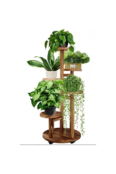 varioshop Suport de flori din lemn, cu 6 niveluri pentru 7 ghivece, design el...