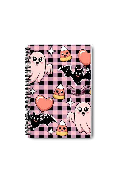 qoeuyl boutique مجموعة دفاتر مدرسية مكونة من 4 قطع بتصميم لطيف على شكل سلك حلزوني بتصميم الهالوين باللون الوردي، مقاس A5