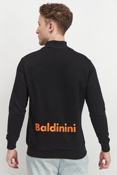 Baldinini Men High Neck Long Sleeves Full Zip Sweatshirt, Black and Orange