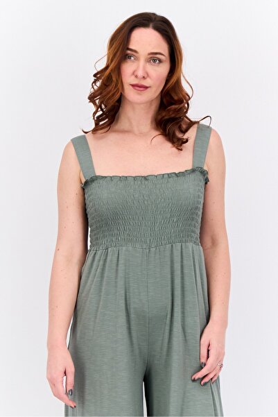Roxy Women Shirred Sleeveless Jumpsuit, Sage