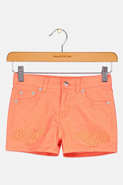 Levi's Kids Girl Embroidered Denim Shorts, Orange