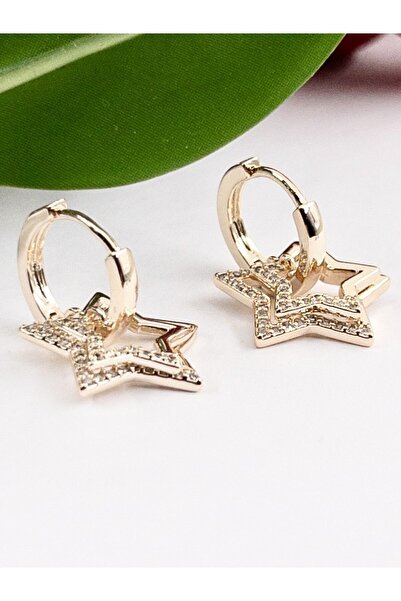 Siya Silver Özel Seri Zirkon Taşlı Yıldız Model Çelik Halka Küpe