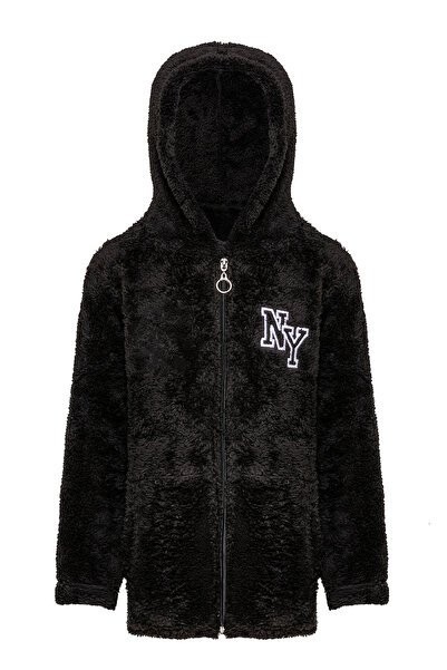 EtkiModa Момчешка черна флисова яке с качулка