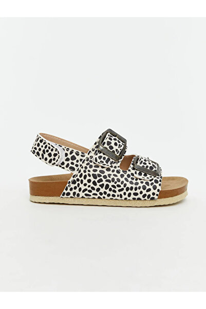 Ponchiq Beige Zebra Patterned Baby Girl Sandals