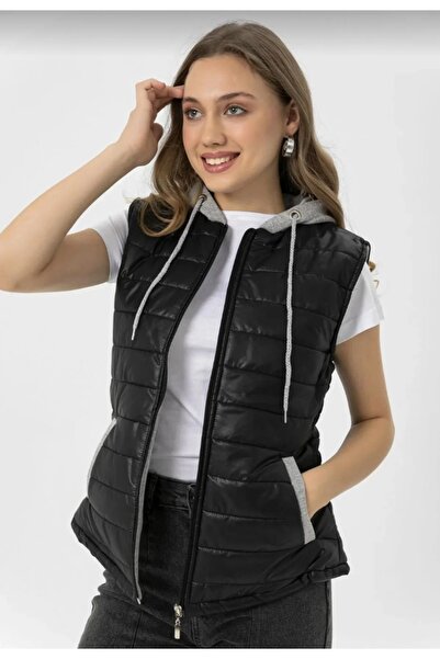 MODA Vestă cu glugă și fermoar, cu căptușeală interioară din bumbac pieptănat...
